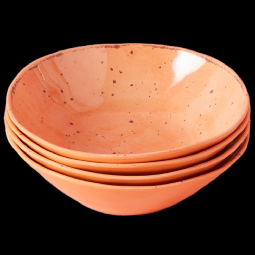 DANNY SEO Melamine Apricot orange 8” Speckled Dinner Soup Cereal Bowls New